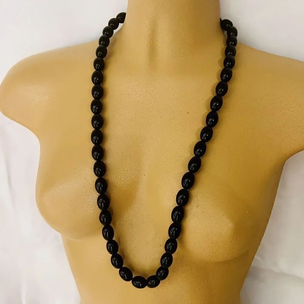 Vintage Trifari Necklace Lucite Black Beads Beaded Long Signed